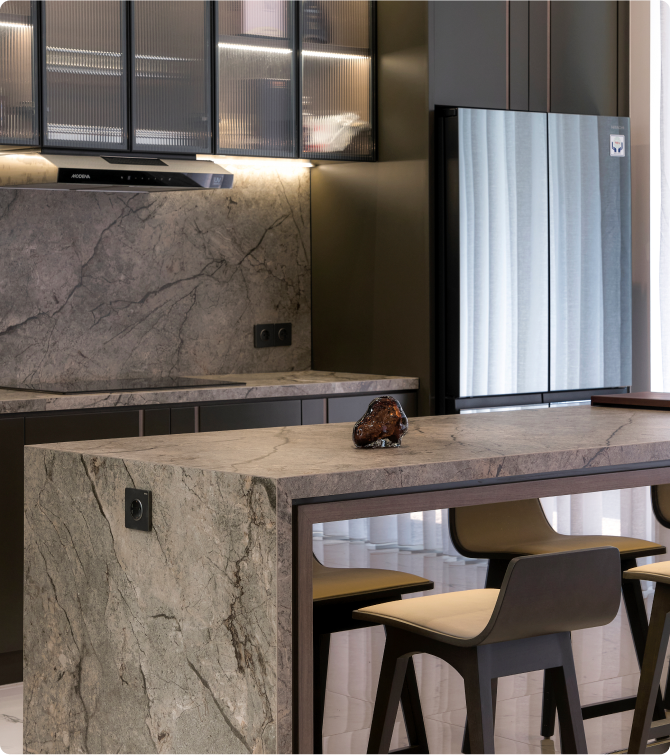Warm interior with premium surface finishes